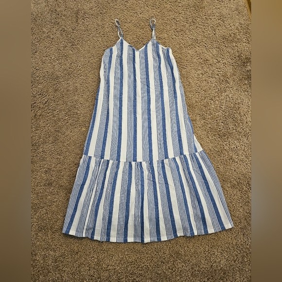 J. Crew Sleeveless V-Neck Striped Midi Dress in Blue and White, Size XXS - Picture 2 of 9